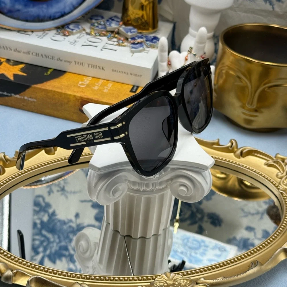 Dior Black and Gold Logo Cat-Eye Sunglasses
